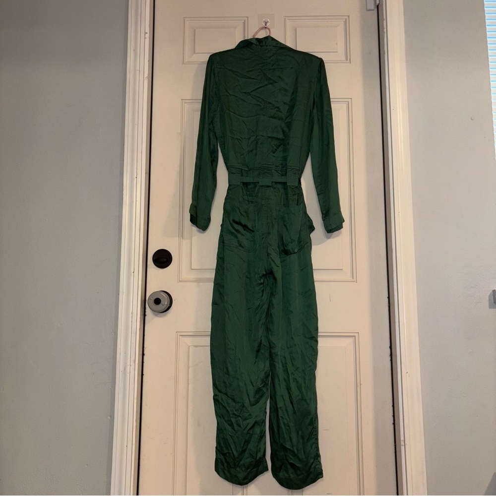 Guadalupe Design Emerald Green Long
Sleeve Cotton Lining Utility Silky Jumpsuit - Picture 11 of 15